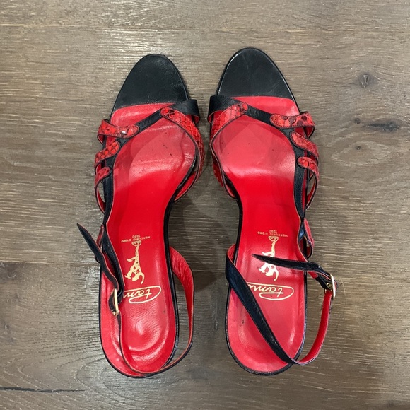 Pamia Italian Vintage Heels ❤️🖤 — Red & Black Strappy Statement - Picture 2 of 5